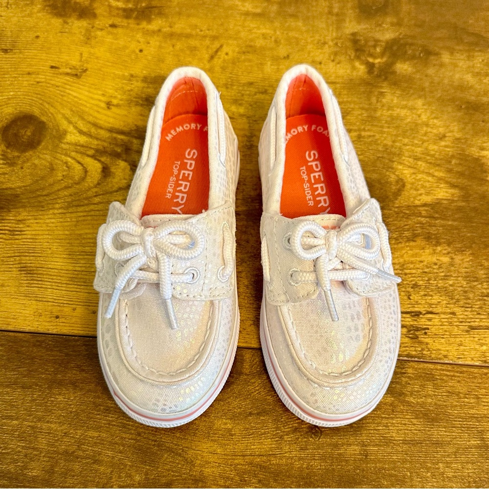 Sperry Sea Bright White Sparkle Girl's Boat Shoes Size 8 toddler NWOT